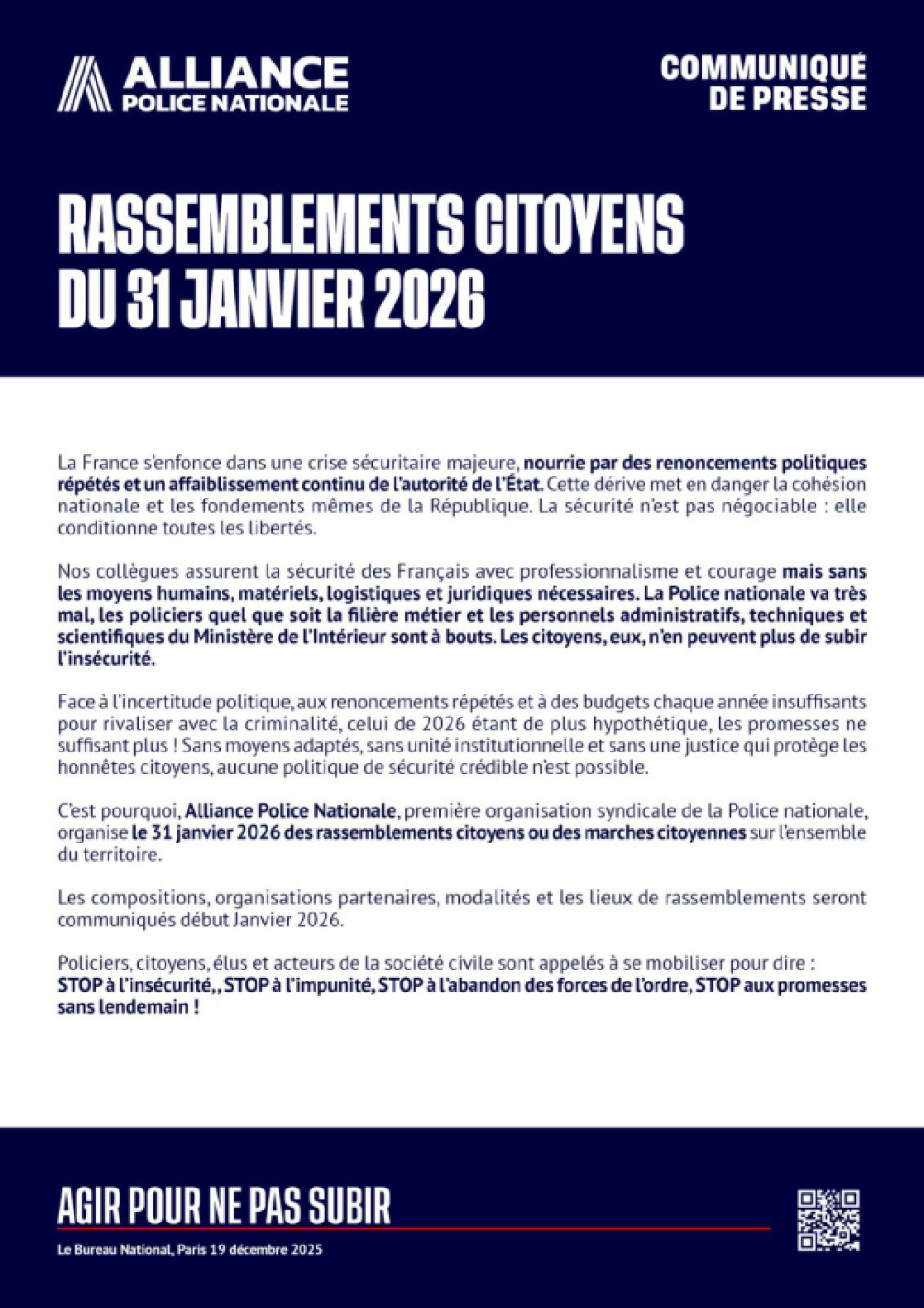 RASSEMBLEMENT CITOYEN : 31 JANVIER 2026